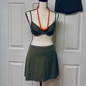 EUC 3 pc swim Merona size L. Bra top, boy short, skirt cover up. Olive, Large
